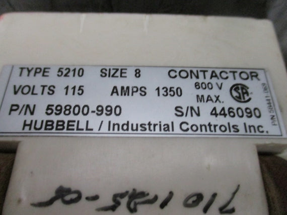 HUBBELL DC CONTACTOR SZ 8 5210 59800-990 115V 1350A NSNP