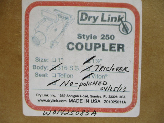 DRY LINK 250 COUPLER (UNPOLISHED) 1-1/2" NSMP