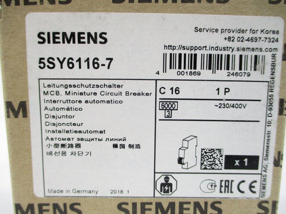 SIEMENS 5SY6116-7 230/400V 16A NSMP