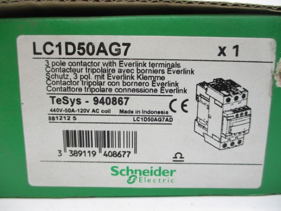 SCHNEIDER ELECTRIC LC1D50AG7 120VAC 50A NSMP