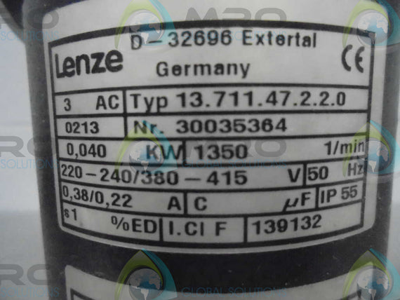 LENZE D-32696 GEAR MOTOR 13.711.47.2.2.0 *NEW NO BOX*