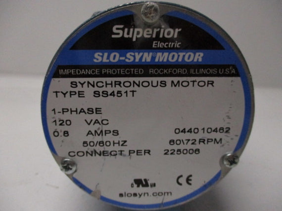 SUPERIOR ELECTRIC SS451T MOTOR 60/72 RPM 120V * USED *