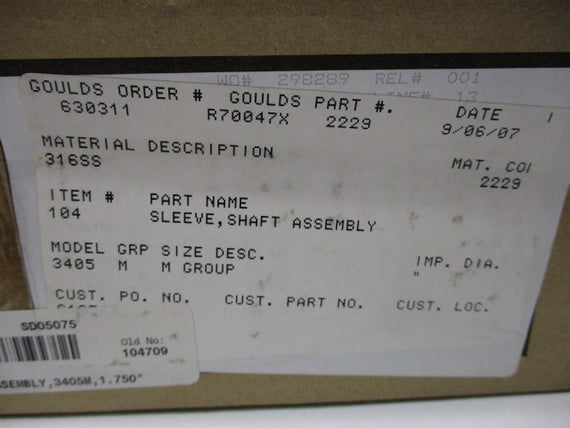 GOULDS R70047X 2229 SHAFT ASSEMBLY SLEEVE * NEW IN BOX *