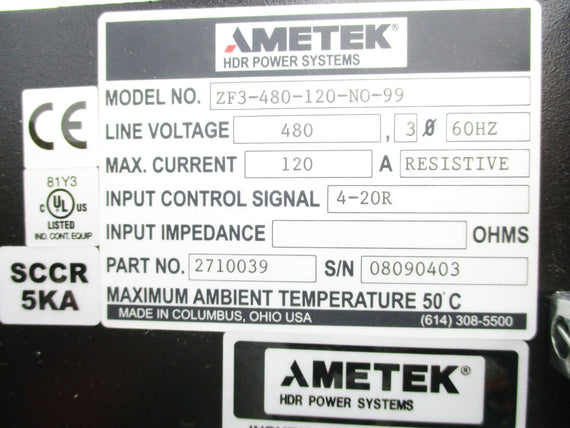 AMETEK ZF3-480-120-NO-99 NSNP