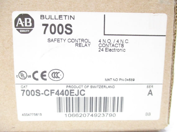 ALLEN BRADLEY 700S-CF440EJC SER. A 24VDC 20A (BR/WH) NSMP