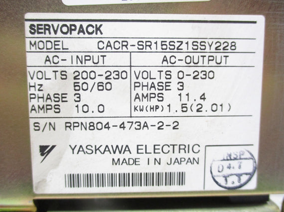 YASKAWA CACR-SR15SZ1SSY228 200-230V 10A UNMP