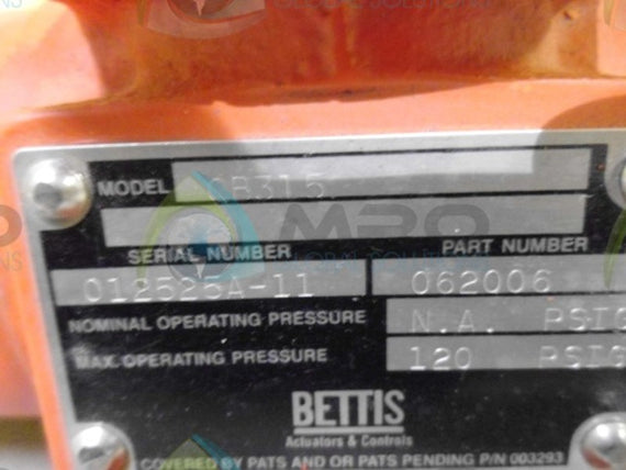 BETTIS CB315 DOUBLE ACTING PNEUMATIC ACTUATOR *USED*