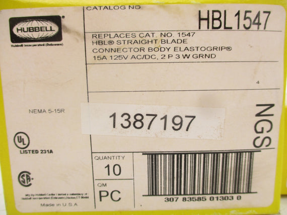 HUBBELL HBL1547 125V 15A (PKG OF 10) NSMP