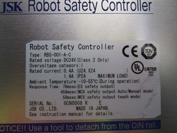 JSK RBS-001-A-C ROBOT SAFETY CONTROLLER * NEW NO BOX *