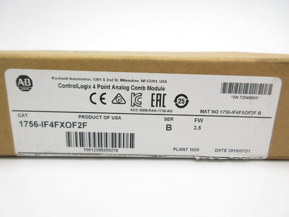 ALLEN BRADLEY 1756-IF4FXOF2F SER. B F/W 3.5 24VDC NSMP