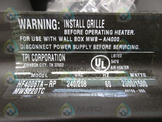 RAYWALL ELECTRIC MWS220TC HF4006TA-RP WALL HEATER * NEW IN BOX *