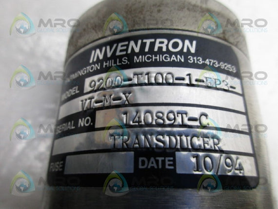 INVENTRON 9200-T100-1-EP3-VI-M-X ULTRASONIC TRANSDUCER * USED *
