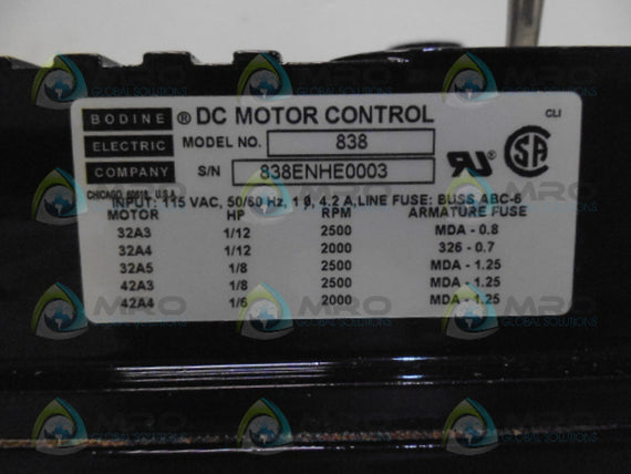 BODINE 838 DC MOTOR CONTROL *NEW IN BOX*