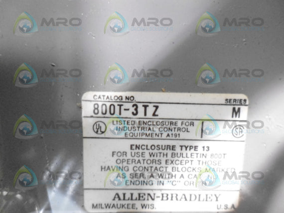 ALLEN BRADLEY  800T-3TZ SER. M PUSHBUTTON ENCLOSURE (AS PICTURED) * USED *