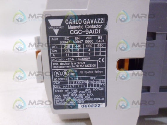 CARLO GAVAZZI CGC-9A CONTACTOR *NEW IN BOX*