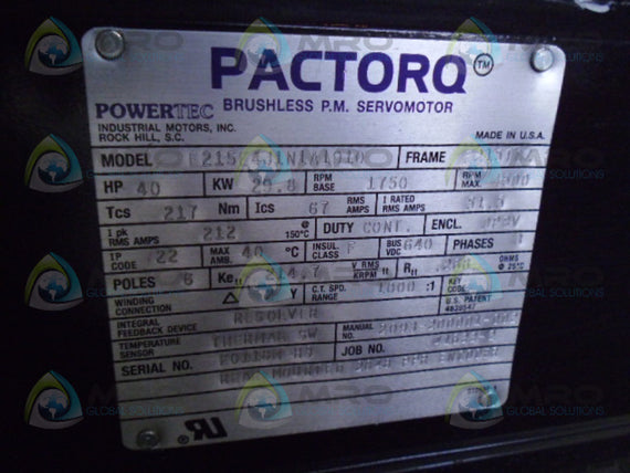 POWERTEC PACTORQ E215E4J1N1A1910 SERVO MOTOR 40 HP *NEW NO BOX*