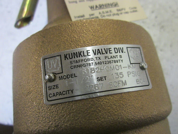 KUNKLE 6182HGM01-KM RELIEF VALVE 1-1/2" 135PSIG  *NEW IN BOX*