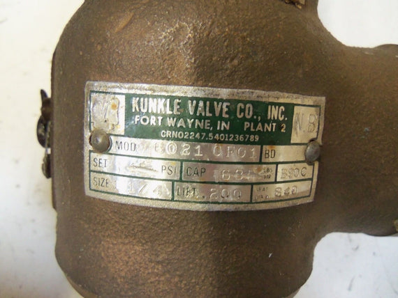 KUNKLE VALVE 6021-GF01-BD VALVE 1-1/4" *NEW NO BOX*