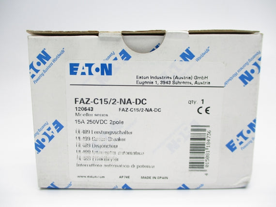 EATON FAZ-C15/2-NA-DC 250VDC, 15A NSMP