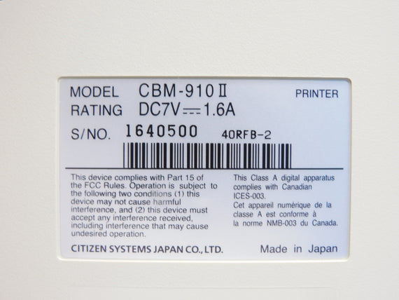 CITIZEN SYSTEMS JAPAN CBM-910II-40RF120-B 7VDC 1.6A NSMP