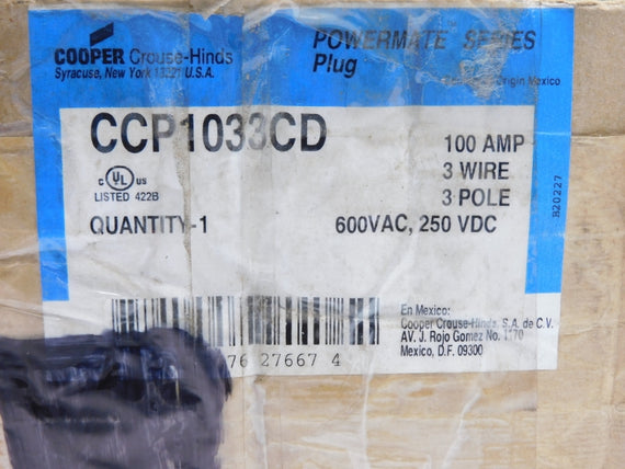 CROUSE HINDS CCP1033CD 600VAC 100A NSMP