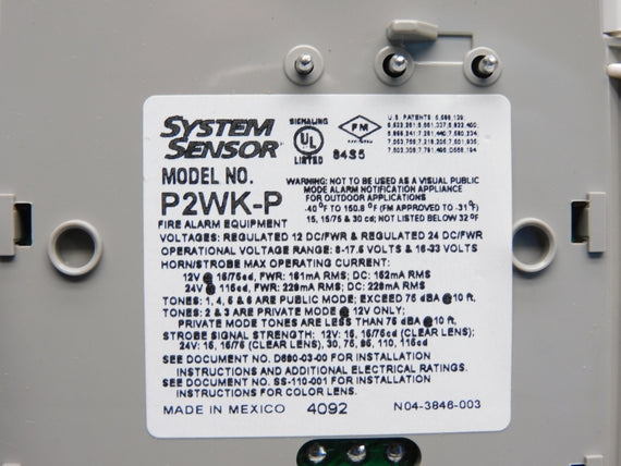 SYSTEM SENSOR P2WK-P 16-33V NSMP