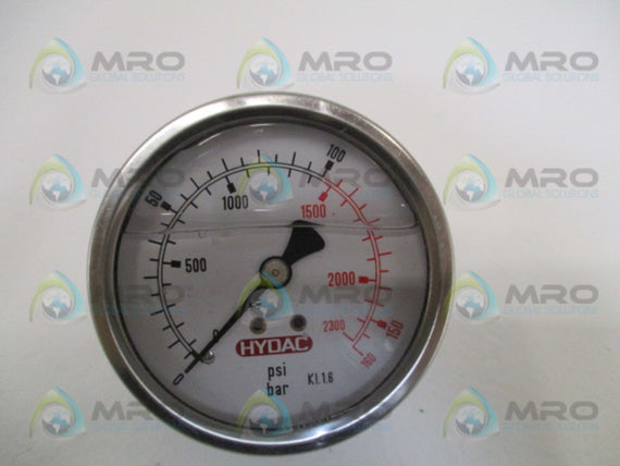 HYDAC KI.1.6 PRESSURE GAUGE 0-2300 PSI *USED*