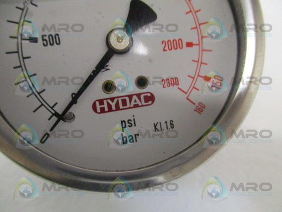 HYDAC KI.1.6 PRESSURE GAUGE 0-2300 PSI *USED*