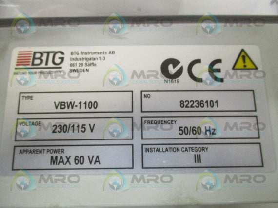 BTG INSTRUMENTS VBW-1100 BASIS WEIGHT VALVE * NEW IN BOX *