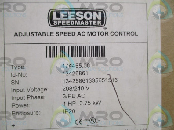 LEESON SPEEDMASTER 174455.00 ADJUSTABLE SPEED AC MOTOR CONTROL * NEW IN BOX *