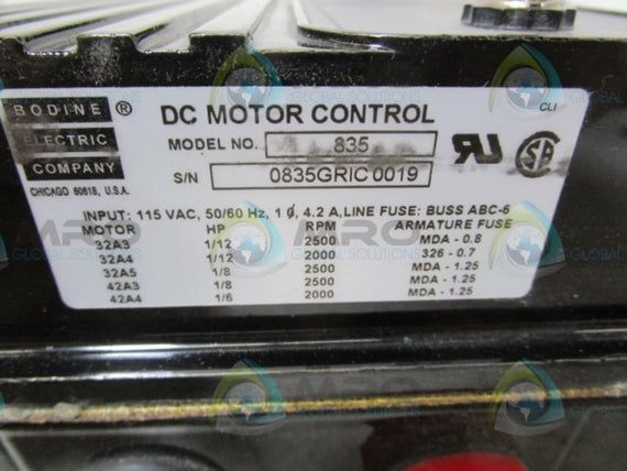 BODINE 835 MOTOR SPEED CONTROLLER  * USED *