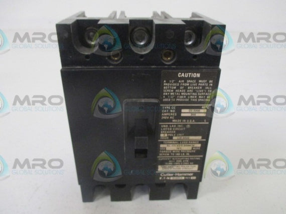 CUTLER HAMMER CC3200 CIRCUIT BREAKER 200A * USED *