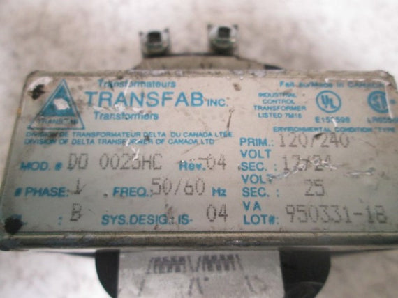 TRANSFAB DO 0025HC TRANSFORMER 120/240 * USED *