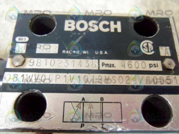 BOSCH 081WV06P1V1012WS024/00D51 SOLENOID VALVE 9810231438 (AS PICTURED) * USED *