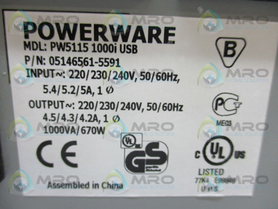 POWERWARE PW5115 1000I USB 05146561-5591 POWER SUPPLY * USED *