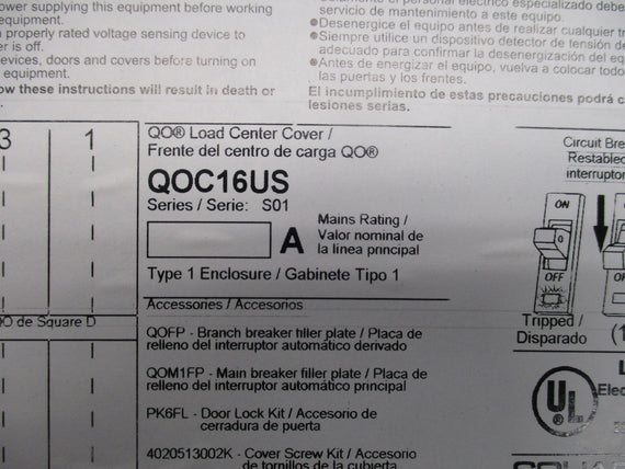 SQUARE D QOC16US SER. S01 NSMP