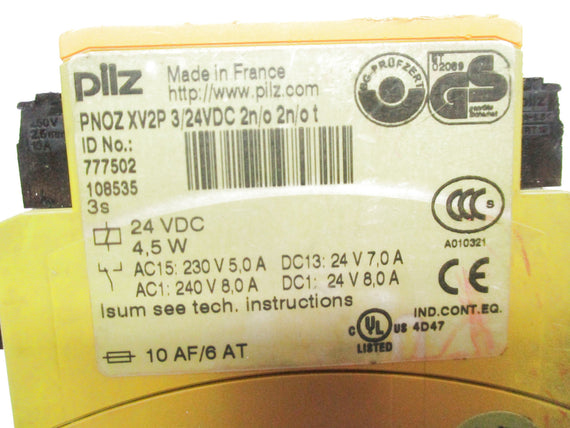 PILZ PNOZ-XV2P-3/24VDC-2N/O-2N/OT 24VDC 240VAC UNMP