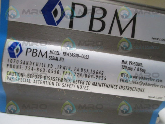 PBM PAVCL453D-0052 PNEUMATIC RACK & PINION ACTUATOR *NEW NO BOX*