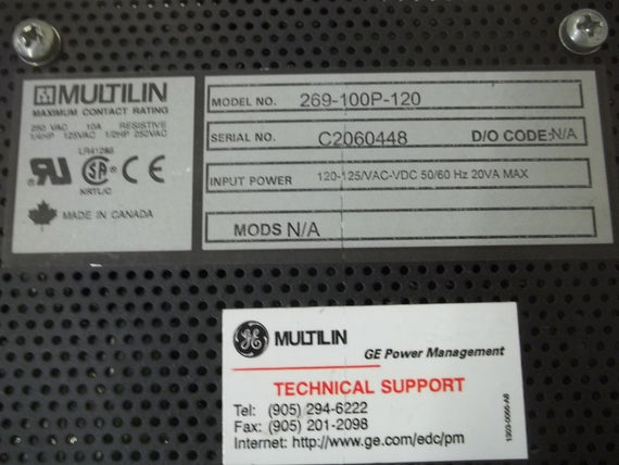 MULTILIN 269-100P-120 MOTOR MANAGEMENT RELAY*USED*